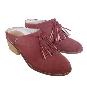 TOMS Leila Tassel Suede Slip on Block Heel Mules Shoes Size 10